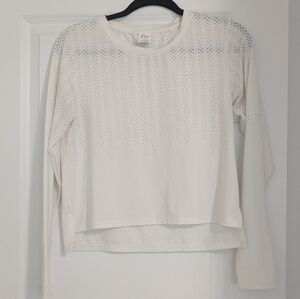 ZYIA White Perforated Long Sleeve Top